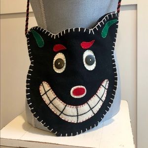 SOLD!! Tag Ltd. Smiling Cat Shoulder Bag black/red/green